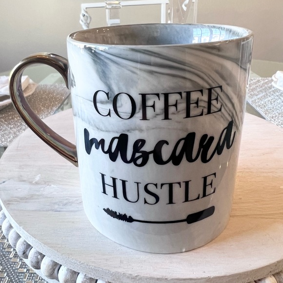 🖤 Coffee Mascara Hustle Grey Marble Gray Gold Coffee Mug Porcelain Carly & Rose - Picture 4 of 5